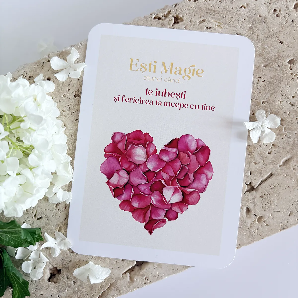 Card inspirațional cu mesaj - Ești Magie atunci când te iubești și fericirea ta începe cu tine